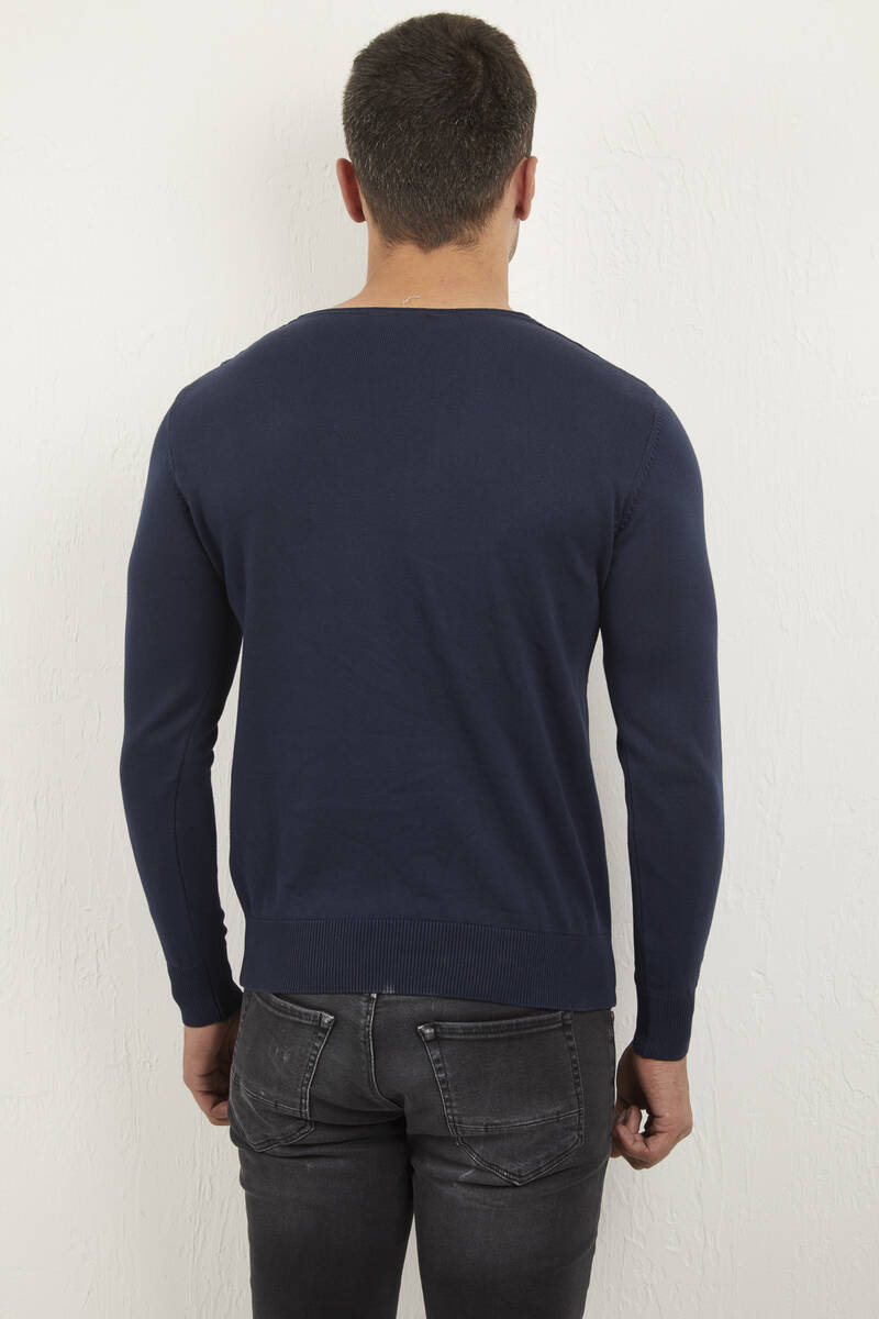 Eloise V-Neck Men's Knitwear Sweater Navy Blue - 4