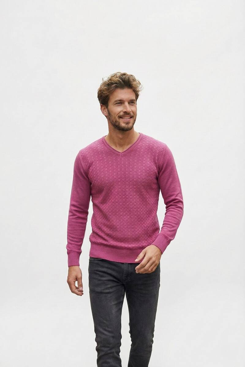 Eloise V-Neck Men's Knitwear Sweater Pink - 1