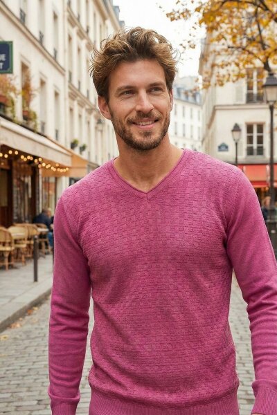 Eloise V-Neck Men's Knitwear Sweater Pink - 3