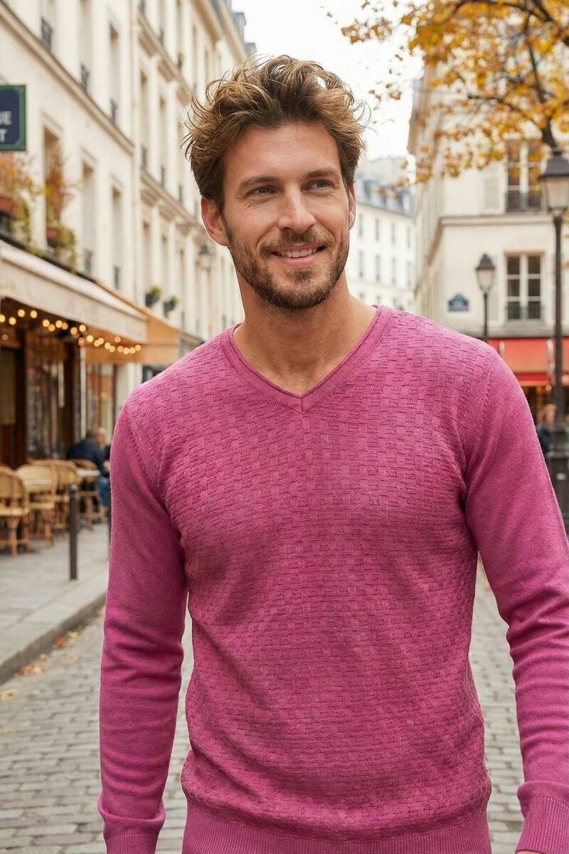 Eloise V-Neck Men's Knitwear Sweater Pink - 3