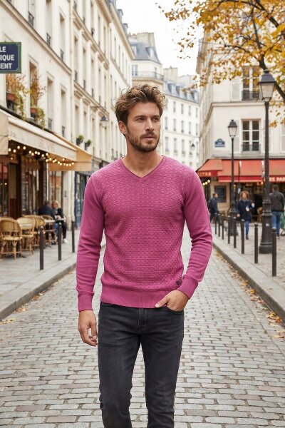 Eloise V-Neck Men's Knitwear Sweater Pink - 4