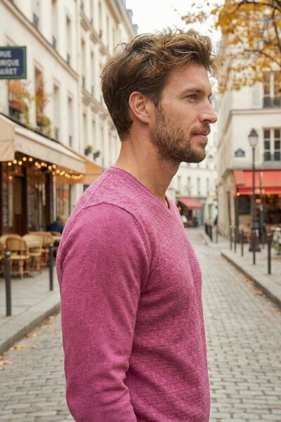 Eloise V-Neck Men's Knitwear Sweater Pink - 5