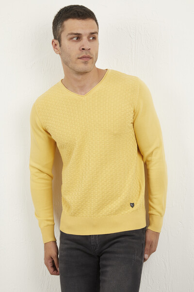 Eloise V-Neck Men's Knitwear Sweater Yellow - 2