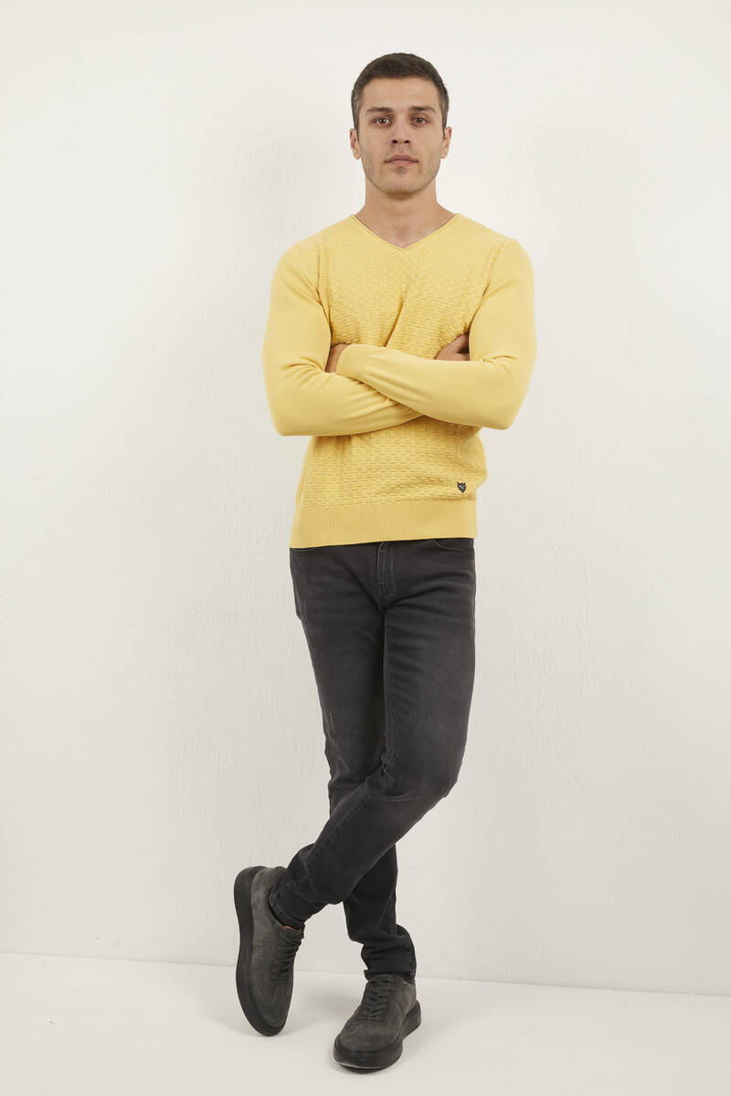 Eloise V-Neck Men's Knitwear Sweater Yellow - 1