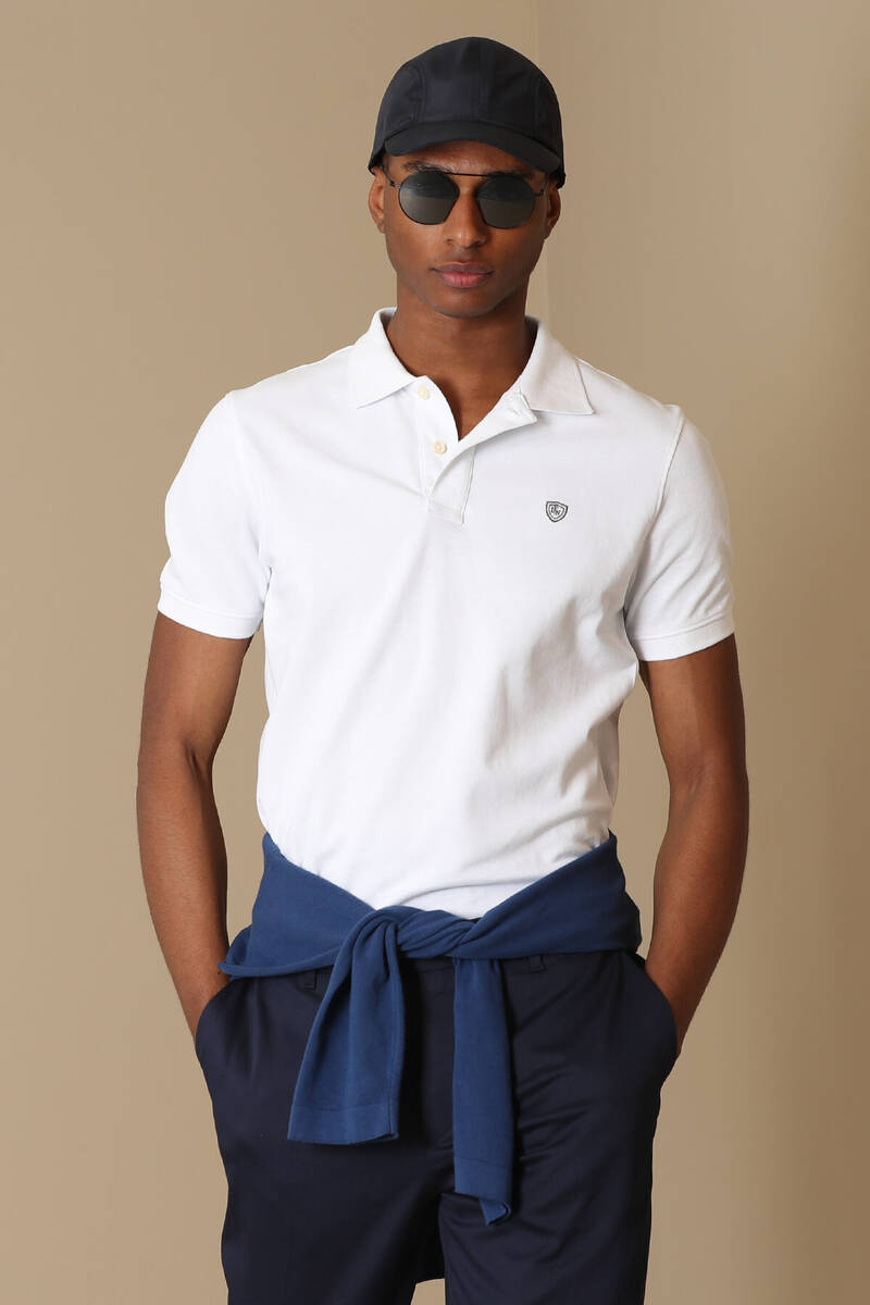 Embroidered Cotton Polo Neck Lufian Loan T-Shirt - 5