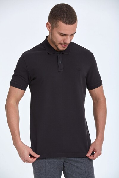 Embroidered Cotton Polo Neck Men's T-Shirt - Thumbnail