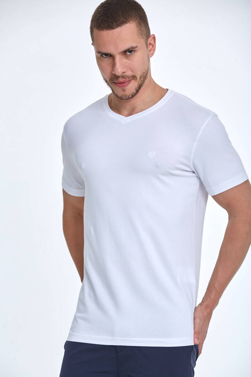 Embroidered Cotton V-Neck Men's T-Shirt