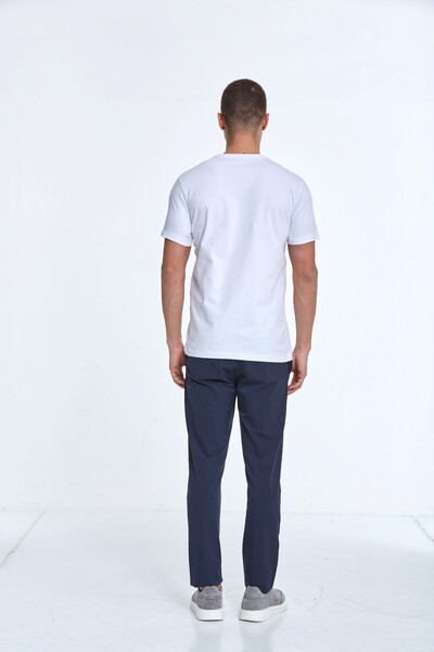 Embroidered Cotton V-Neck Men's T-Shirt - Thumbnail