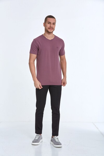 VOLTAJ - Embroidered Cotton V-Neck Men's T-Shirt