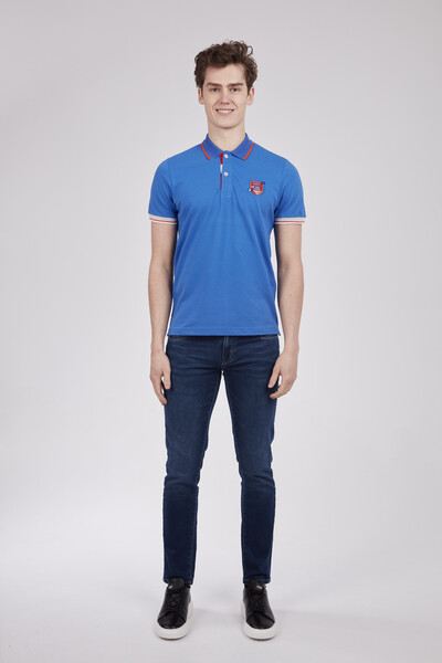 Embroidered Polo Neck Men's T-Shirt - Thumbnail