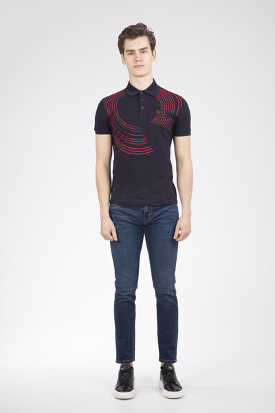 Embroidered Polo Neck Men's T-Shirt - Thumbnail