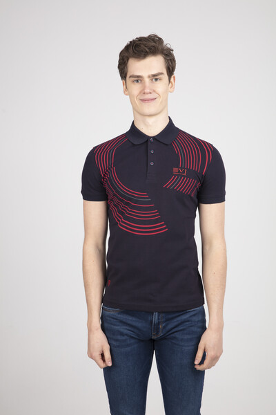 Embroidered Polo Neck Men's T-Shirt - Thumbnail