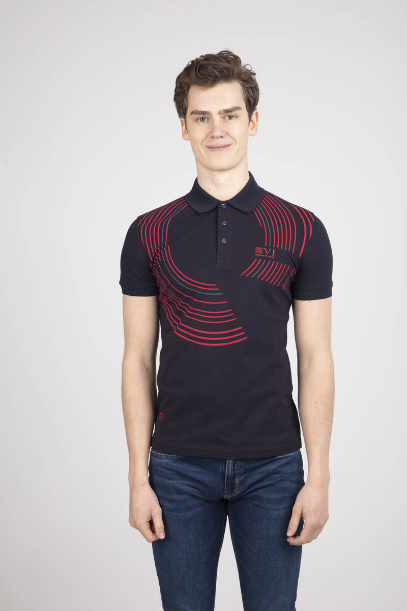 Embroidered Polo Neck Men's T-Shirt - 1