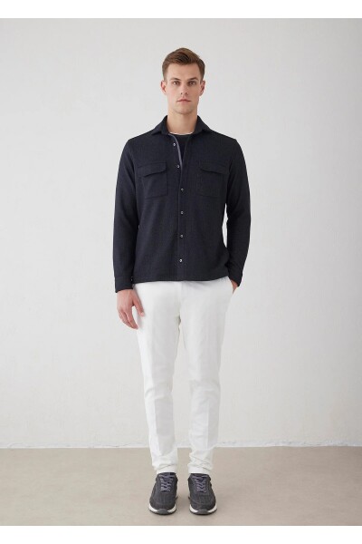 Endero Anthracite Color Striped Patterned Wool Blend Shirt - 2