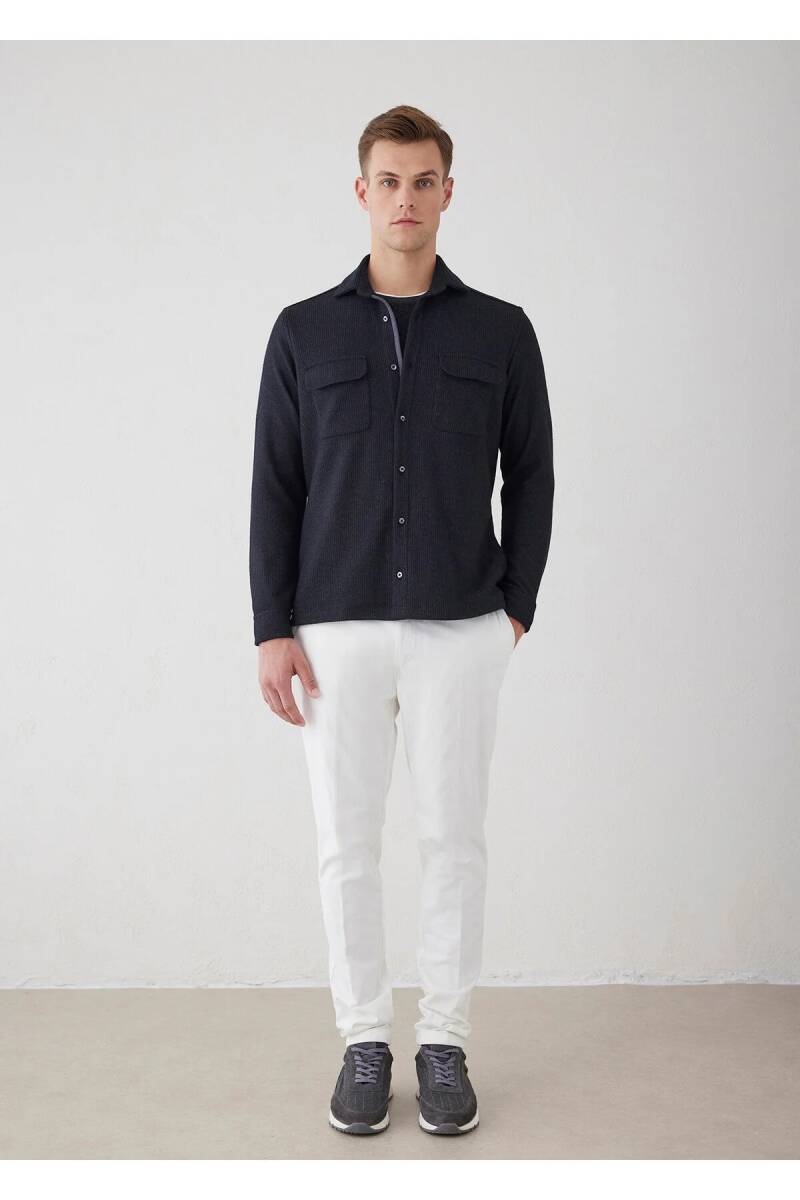 Endero Anthracite Color Striped Patterned Wool Blend Shirt - 2