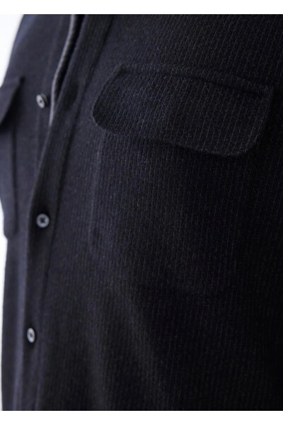 Endero Anthracite Color Striped Patterned Wool Blend Shirt - 3