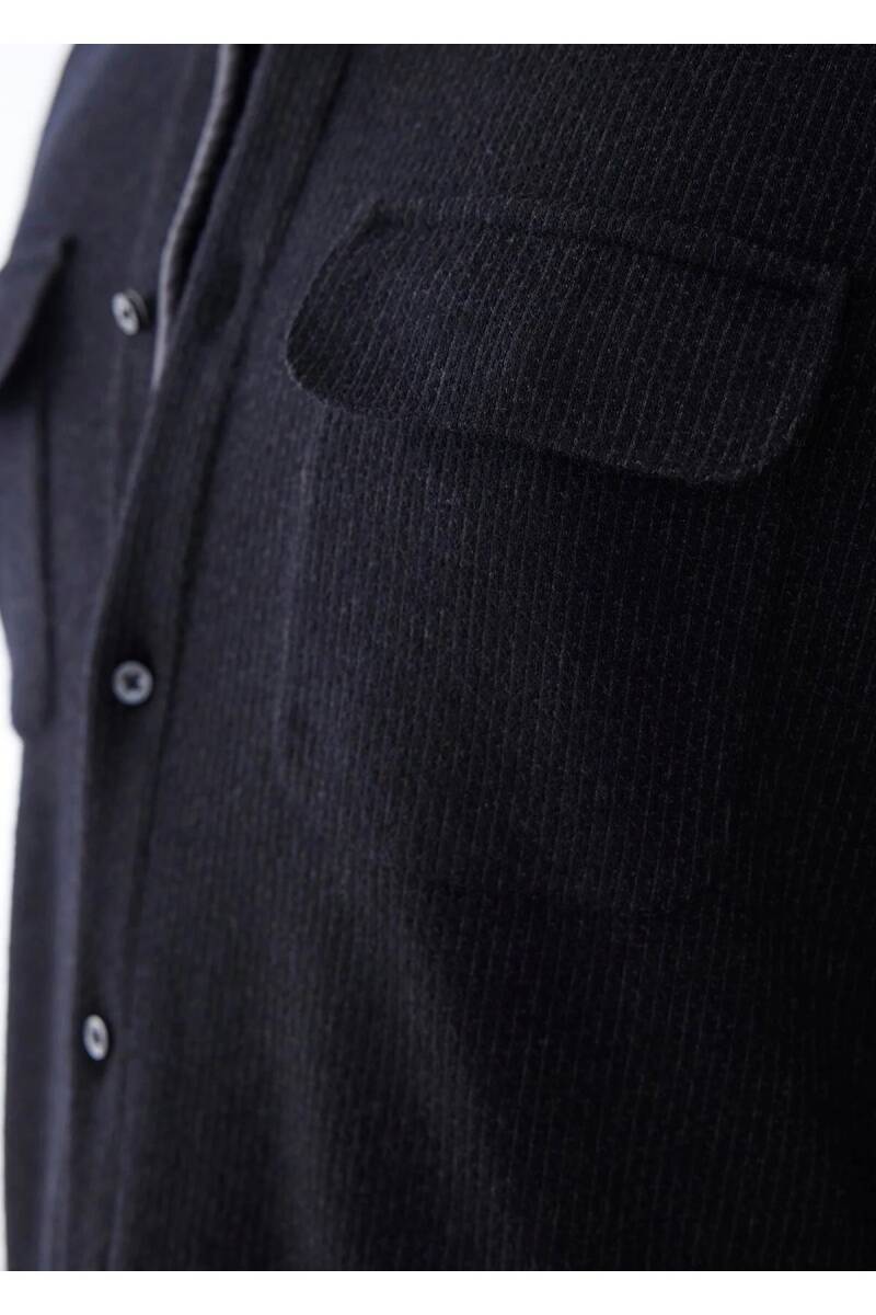 Endero Anthracite Color Striped Patterned Wool Blend Shirt - 3