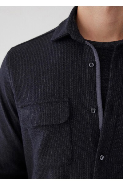 Endero Anthracite Color Striped Patterned Wool Blend Shirt - 4