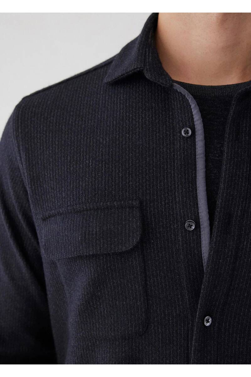 Endero Anthracite Color Striped Patterned Wool Blend Shirt - 4