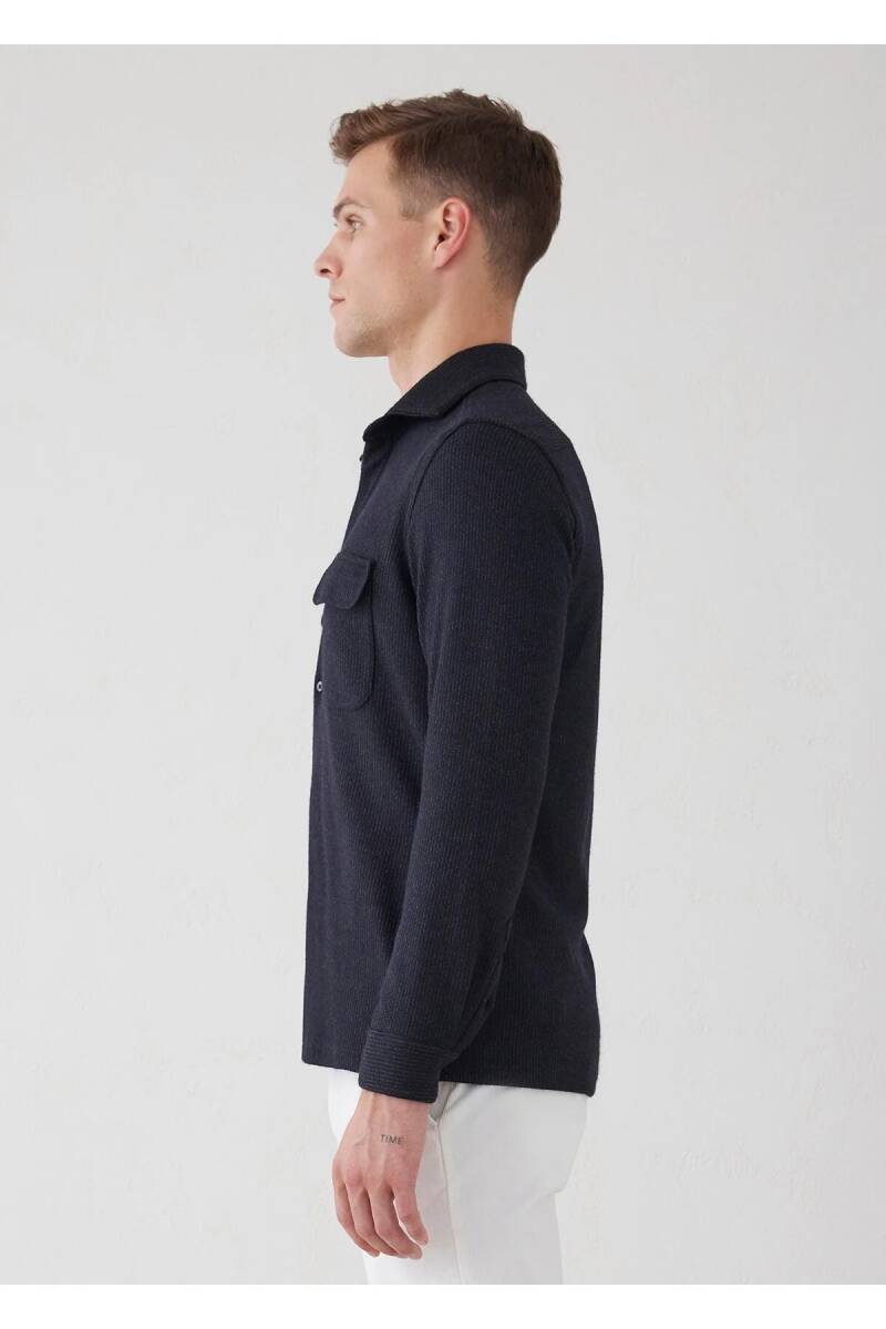 Endero Anthracite Color Striped Patterned Wool Blend Shirt - 5