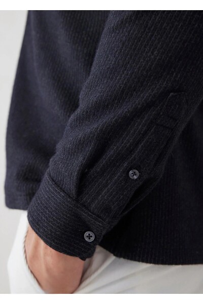 Endero Anthracite Color Striped Patterned Wool Blend Shirt - 6