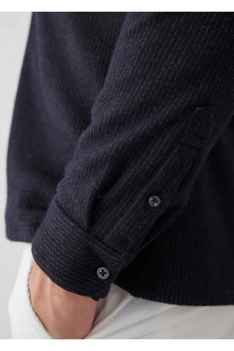 Endero Anthracite Color Striped Patterned Wool Blend Shirt - 6