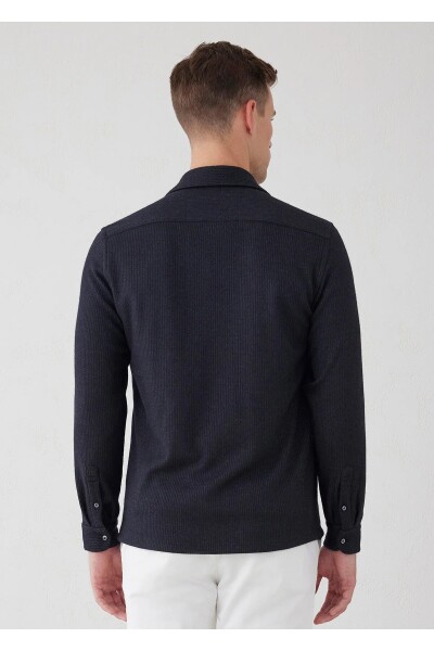 Endero Anthracite Color Striped Patterned Wool Blend Shirt - 7