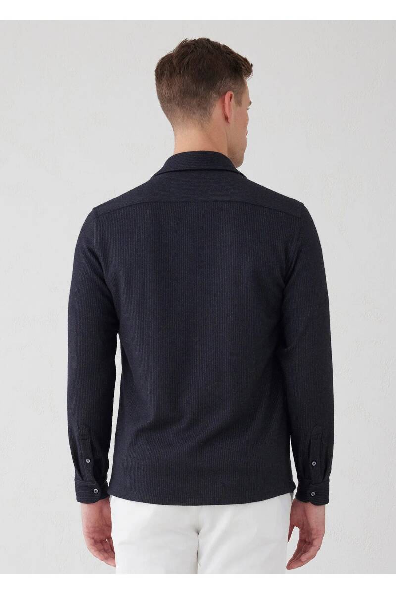 Endero Anthracite Color Striped Patterned Wool Blend Shirt - 7