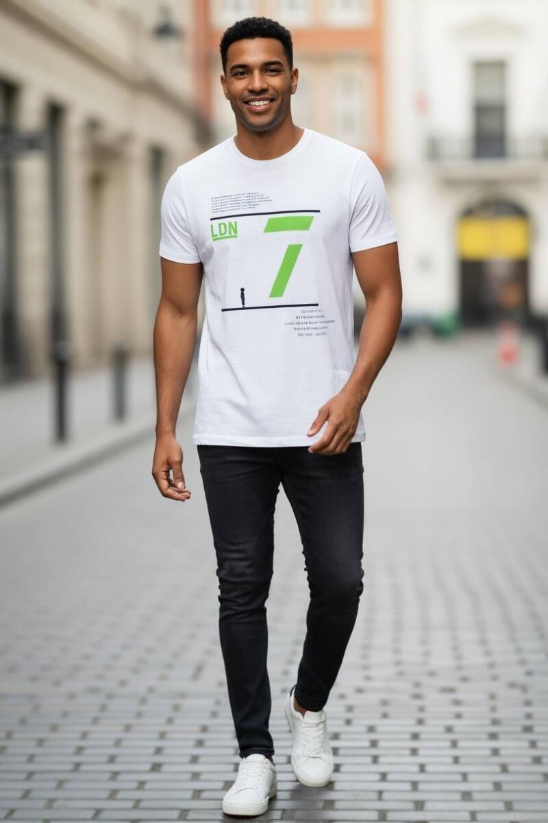 Enrique Baskılı Erkek Tişört Beyaz - 1