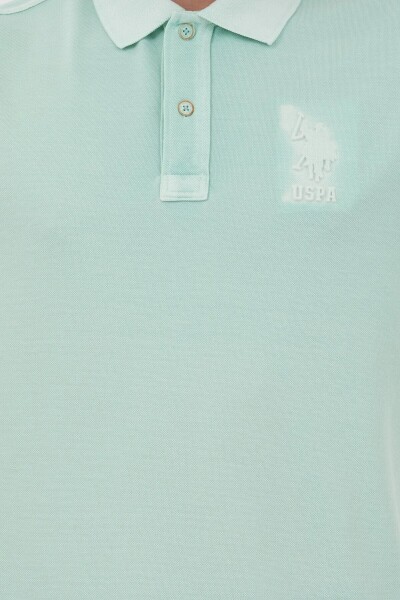 Erkek Slim Fit Polo Yaka Su Yeşili Basic Tişört - 4
