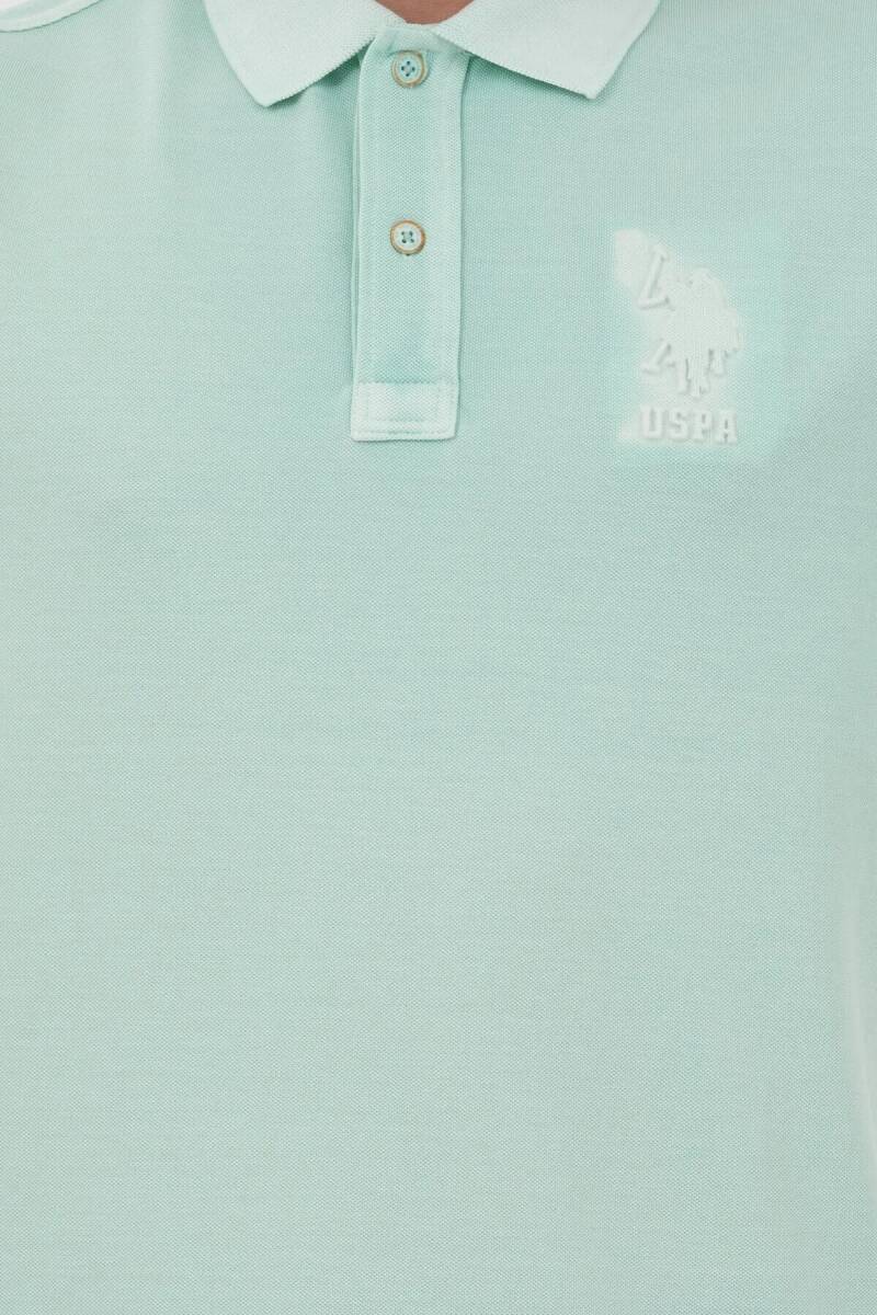 Erkek Slim Fit Polo Yaka Su Yeşili Basic Tişört - 4