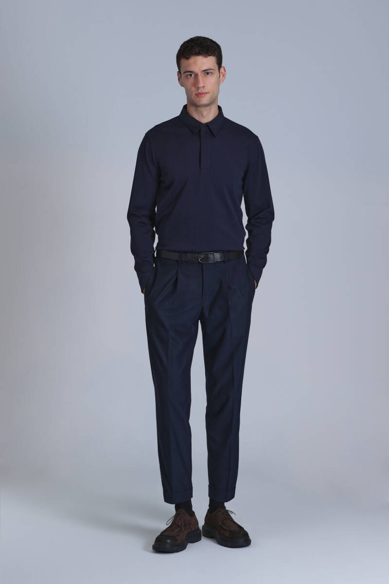 Evan Erkek Uzun Kol Tişört Lacivert - 2