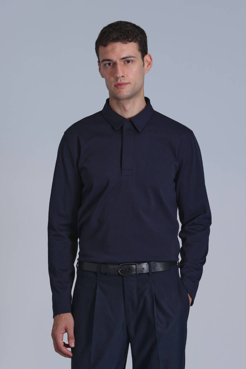 Evan Erkek Uzun Kol Tişört Lacivert - 3