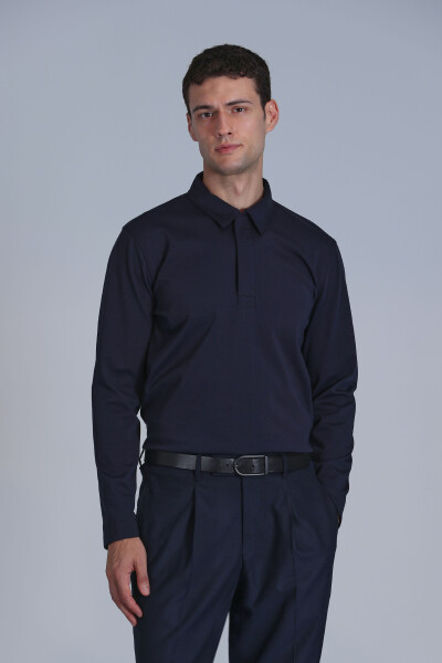 Evan Erkek Uzun Kol Tişört Lacivert - 5