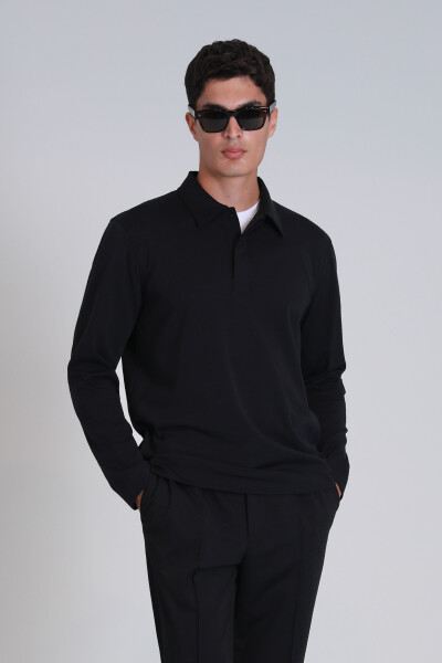 Evan Erkek Uzun Kol Tişört Siyah - LUFIAN