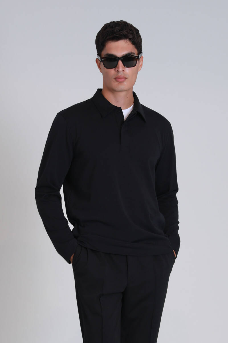 Evan Erkek Uzun Kol Tişört Siyah - 1