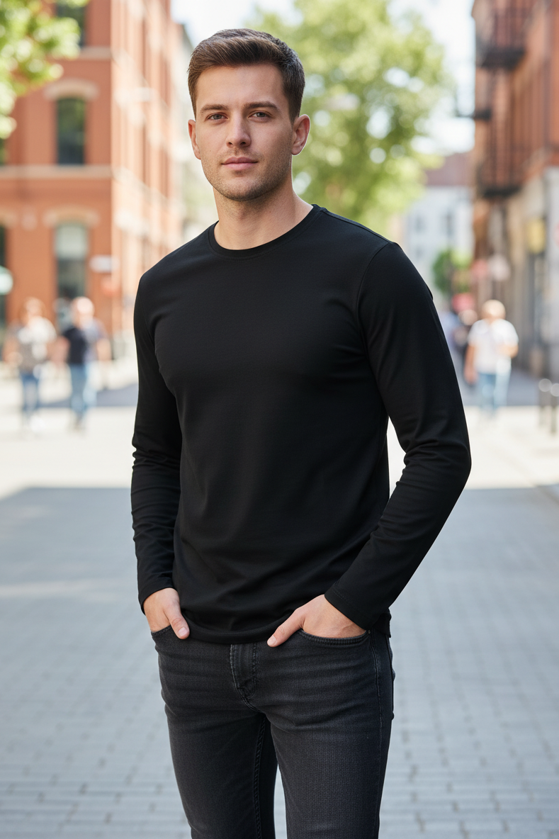Evan Long Sleeve T-Shirt Black - 1
