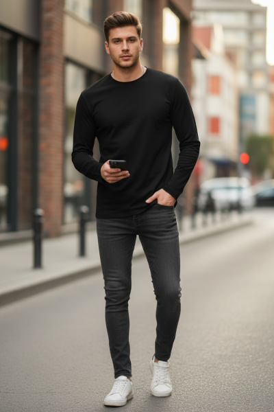 Evan Long Sleeve T-Shirt Black - 2