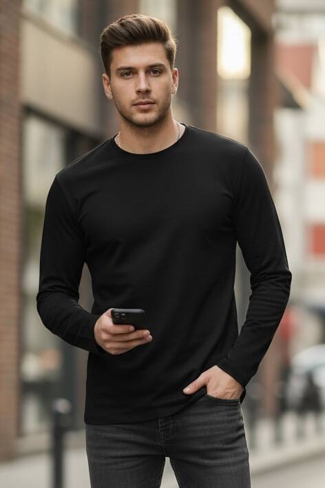 Evan Uzun Kollu Tişört Siyah - 4