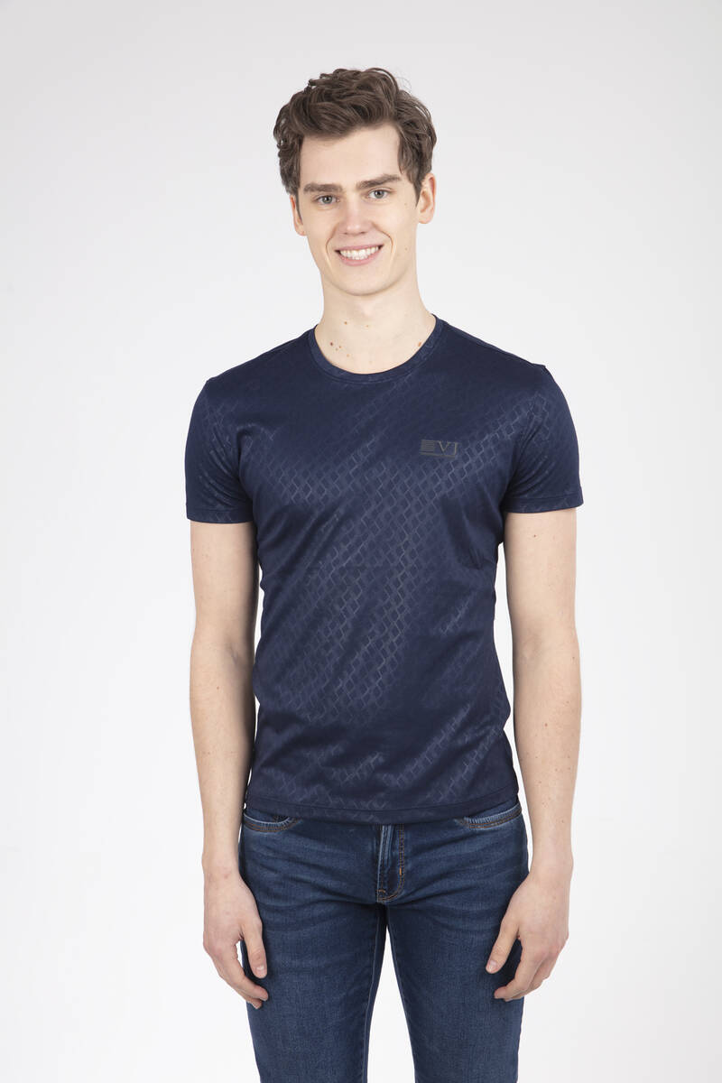 Fabric Patterned Crew Neck T-Shirt