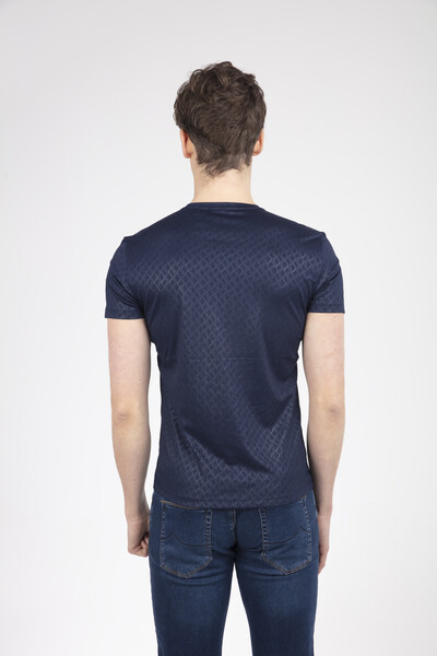 Fabric Patterned Crew Neck T-Shirt - Thumbnail
