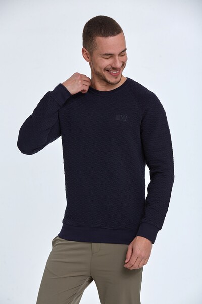 VOLTAJ - Fabric Patterned Raglan Sleeve Crew Neck Sweatshirt (1)