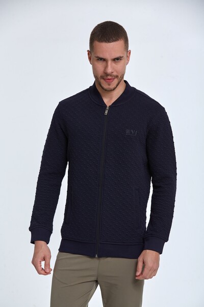 Fabric Patterned Zippered VJ Logo Sweatshirt - Thumbnail