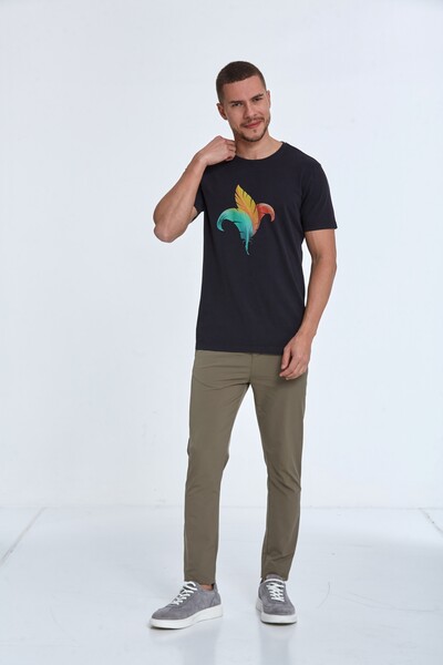 VOLTAJ - Feather Printed Cotton Men's T-Shirt