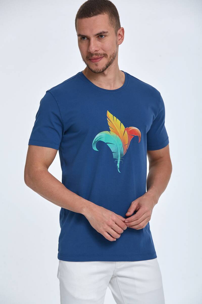 Feather Printed Cotton Men's T-Shirt