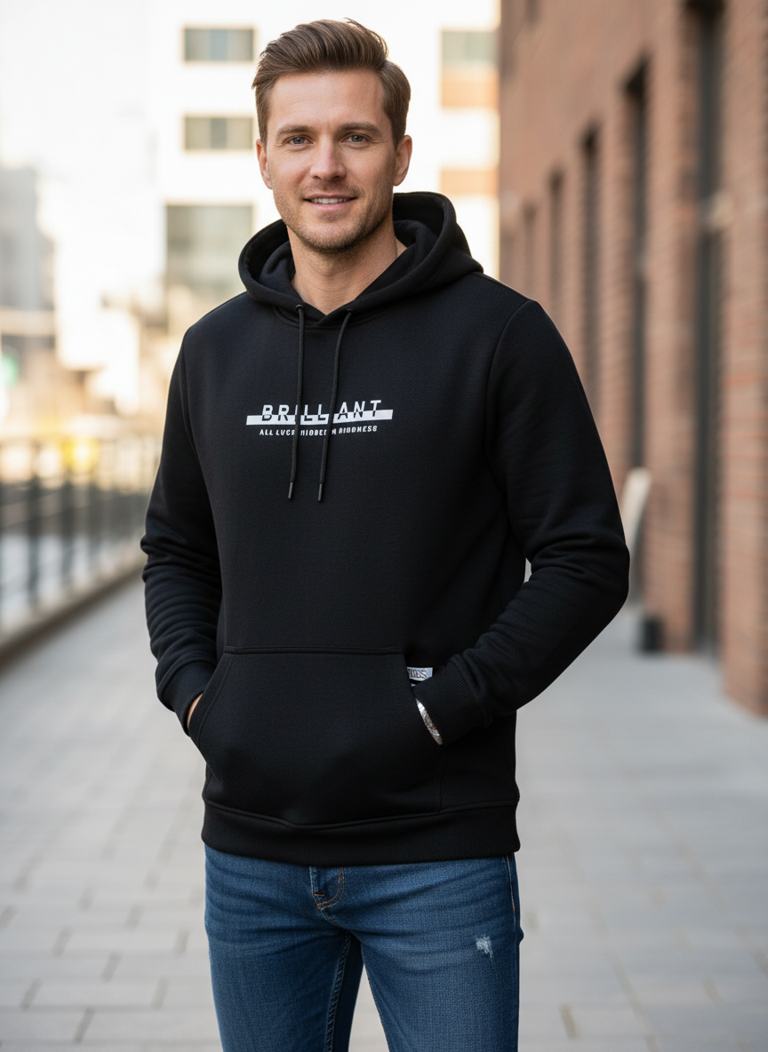 Fern Kapüşonlu Erkek Sweatshirt Siyah - 2