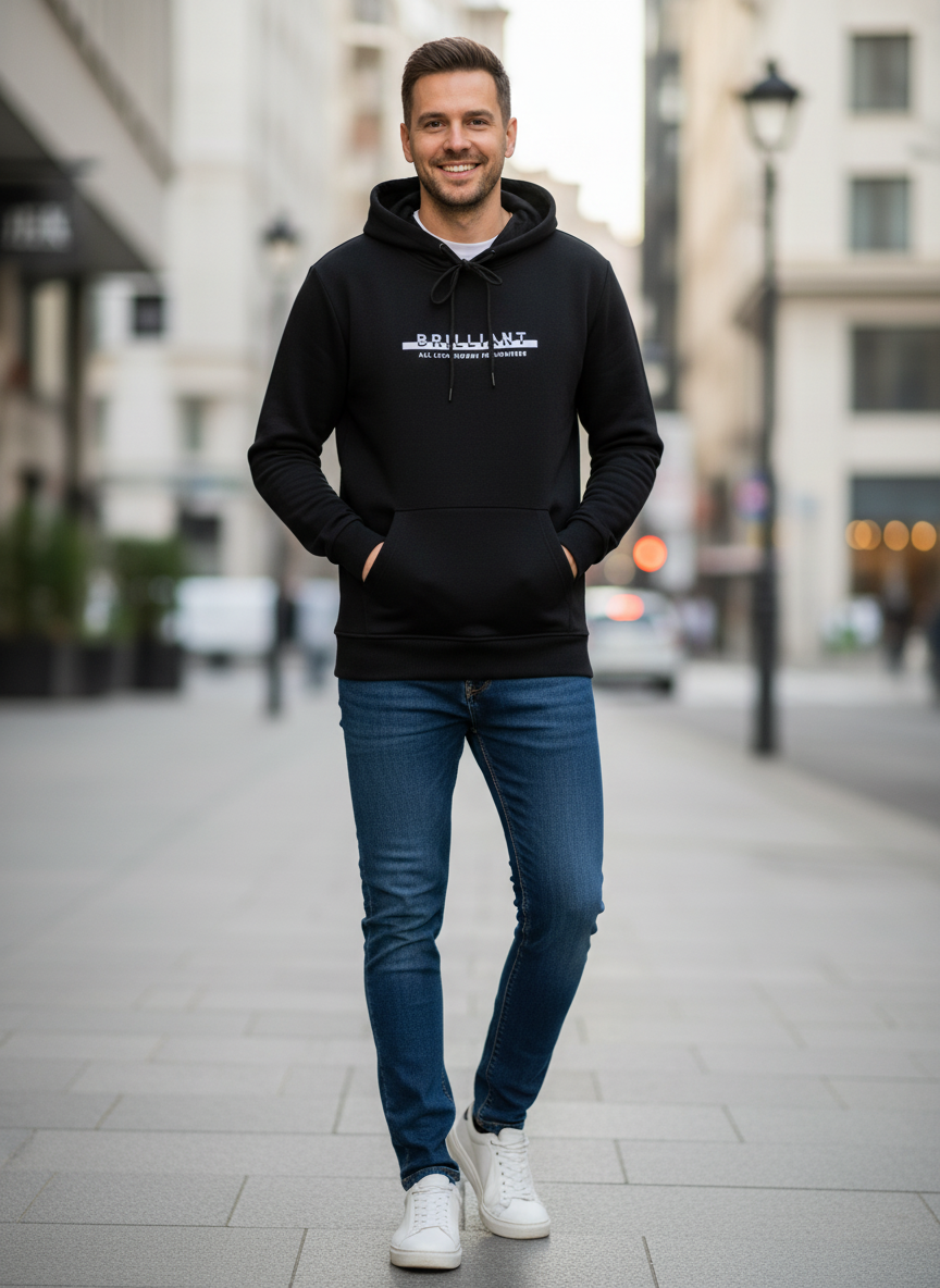 Fern Kapüşonlu Erkek Sweatshirt Siyah - 4