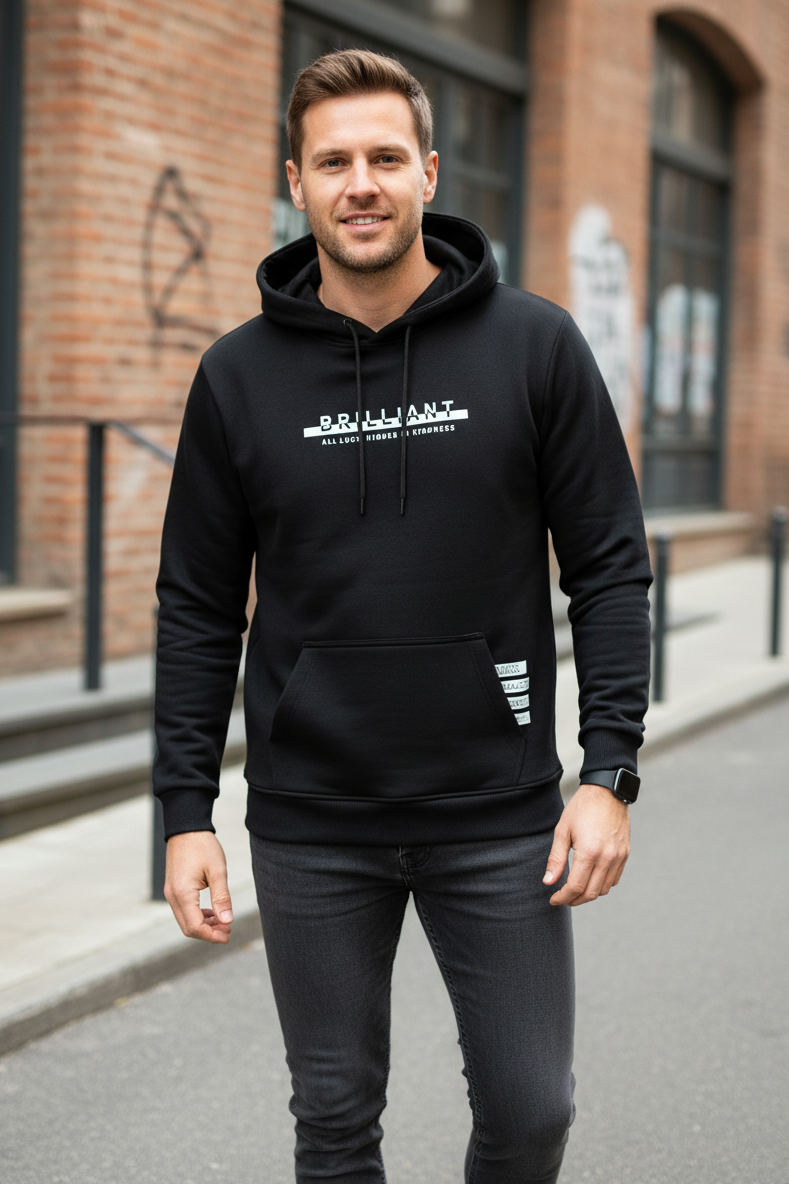 Fern Kapüşonlu Erkek Sweatshirt Siyah - 1