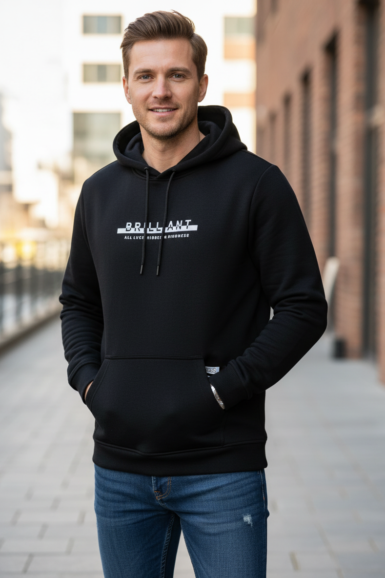 Fern Kapüşonlu Erkek Sweatshirt Siyah - 2