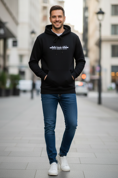 Fern Kapüşonlu Erkek Sweatshirt Siyah - 4